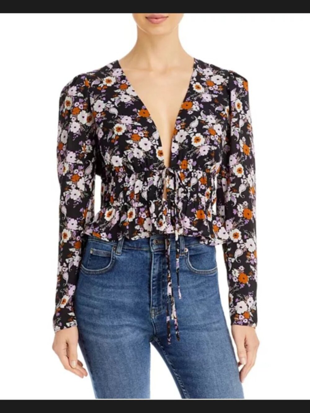 BNWT Wayf Peplum Tie Floral Blouse - Small - Retail $89
